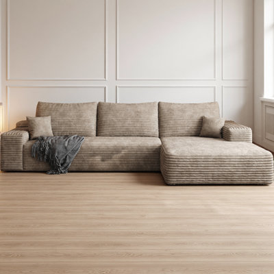 Canapé modulaire en L en velours côtelé moelleux de 107 po avec méridienne Boneless