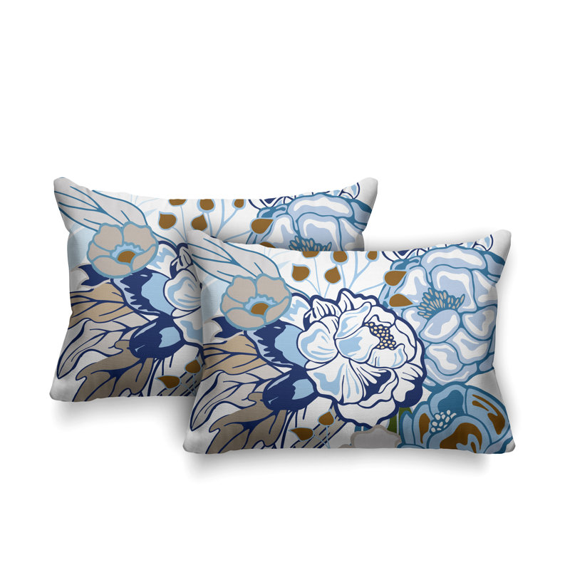 Nouvel Floral Indoor/Outdoor Lumbar Pillow, White