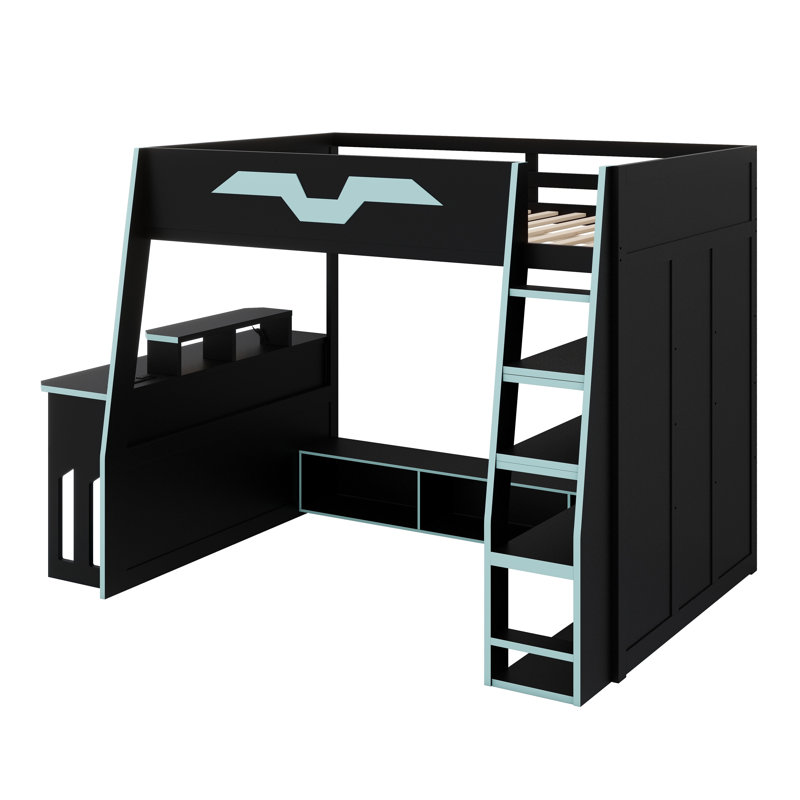 Functional Loft Bed System with Multi-Storage, Customizable RGB Lighting, and Desk with Variable Placement, Blue
