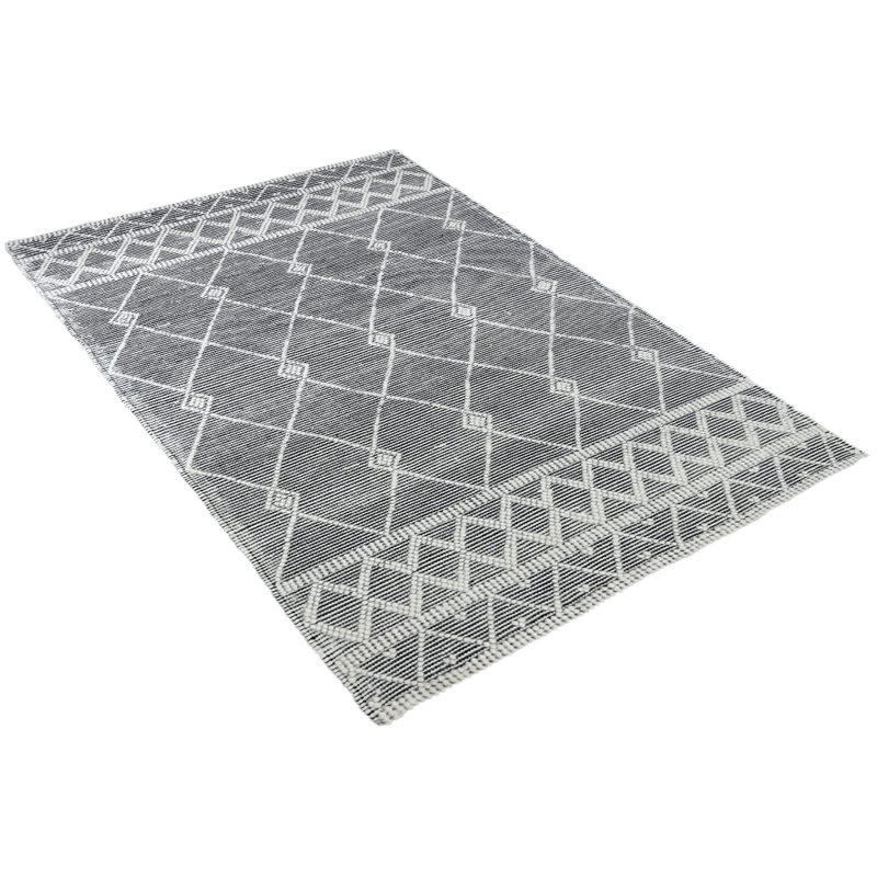 Tapis intérieur contemporain en laine et coton noir tissé à la main