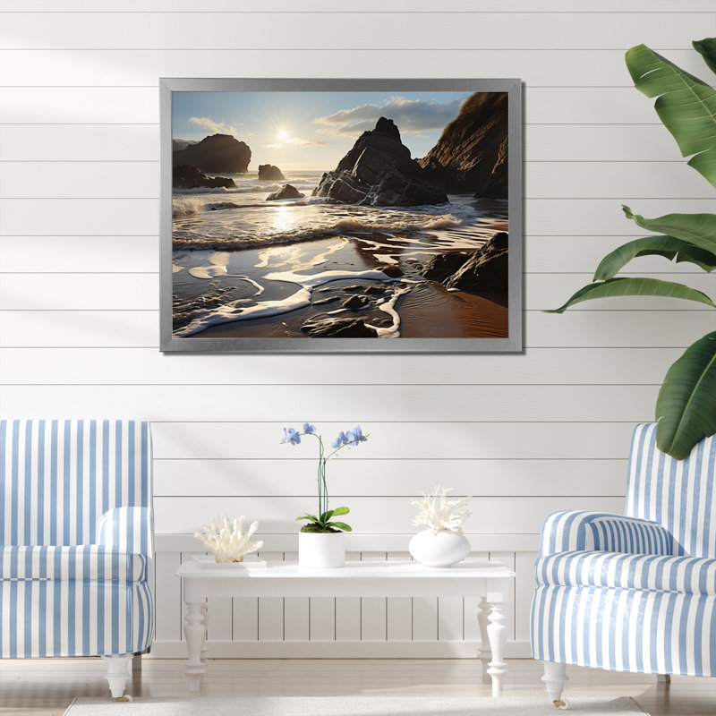 Photo de plage ensoleillée littoral II - paysages, impressions sur toile, H 24 po x l 32 po x P 1 po, Cadre simple argenté