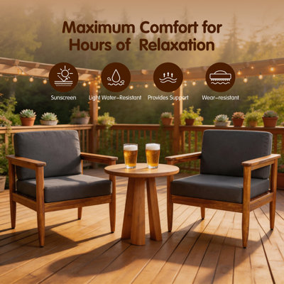 Fauteuil club en bois d'acacia, l 29 po x P 27 po x H 25,5 po, chaise d'extérieur à lattes avec coussin résistant à l'eau, capacité de 400 lb pour le patio au bord de la piscine