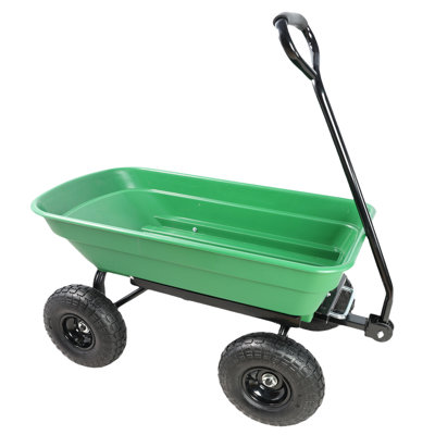 Folding Car Poly Garden Dump Truck With Steel Frame, 10 Inches. Pneumatic Tire, 300 Lb Capacity Body 55L  Green