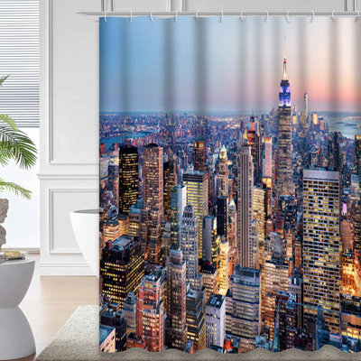 Manhattan New York City Skyline Skyscrapers Shower Curtain with 12 Hooks