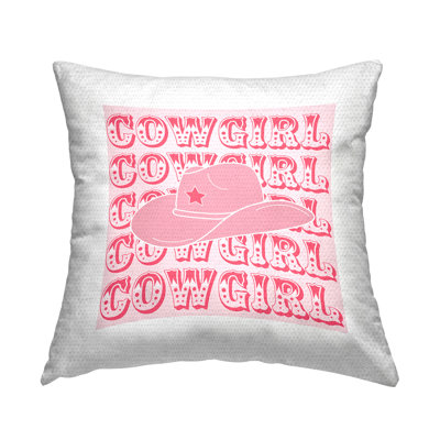 Cowgirl Phrase Pattern Outdoor Printed Pillow by Corrine Rose Design