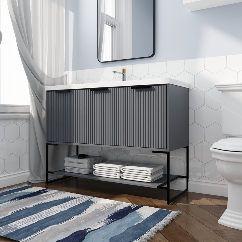 Ensemble de meuble-lavabo simple 47,26 avec dessus de meuble-lavabo Elfida, Gris roche
