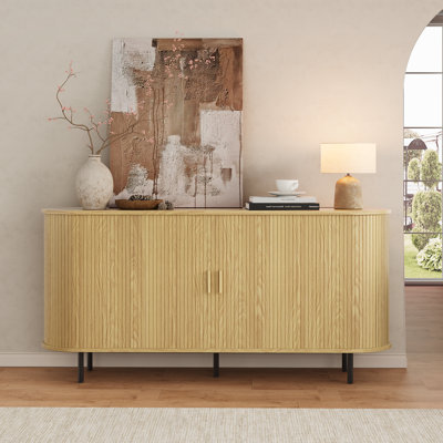 Buffet de 63 po avec grand tiroir, buffet avec porte coulissante Tambour et tablette réglable