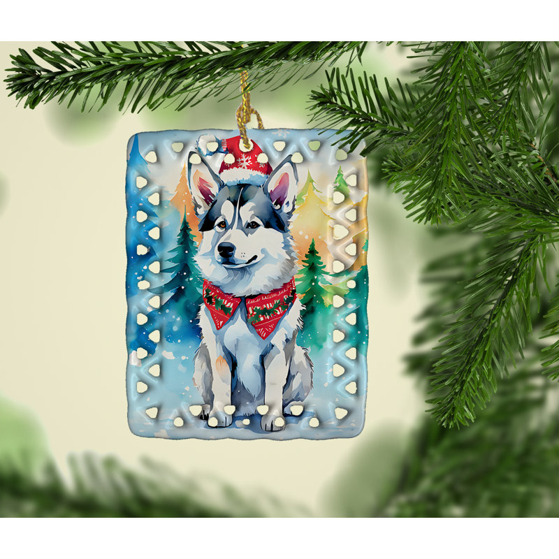 Ornement en porcelaine de Noël Husky de Sibérie, Husky sibérien - 3657