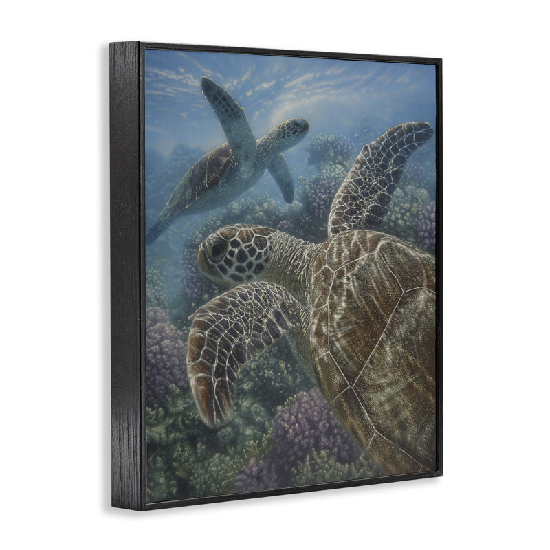 Turtle Bay over Reef Framed Giclee, design by Collin Bogle, 14" H x 11" W, Midnight Black Framed Giclee