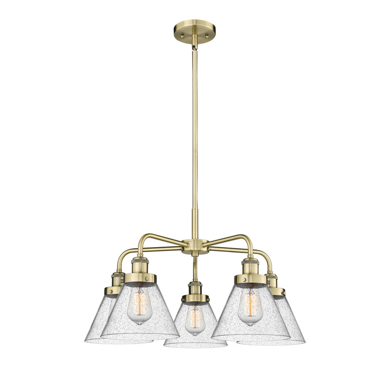 Lustre suspendu 5 lumières Cone, Laiton antique, Grainé