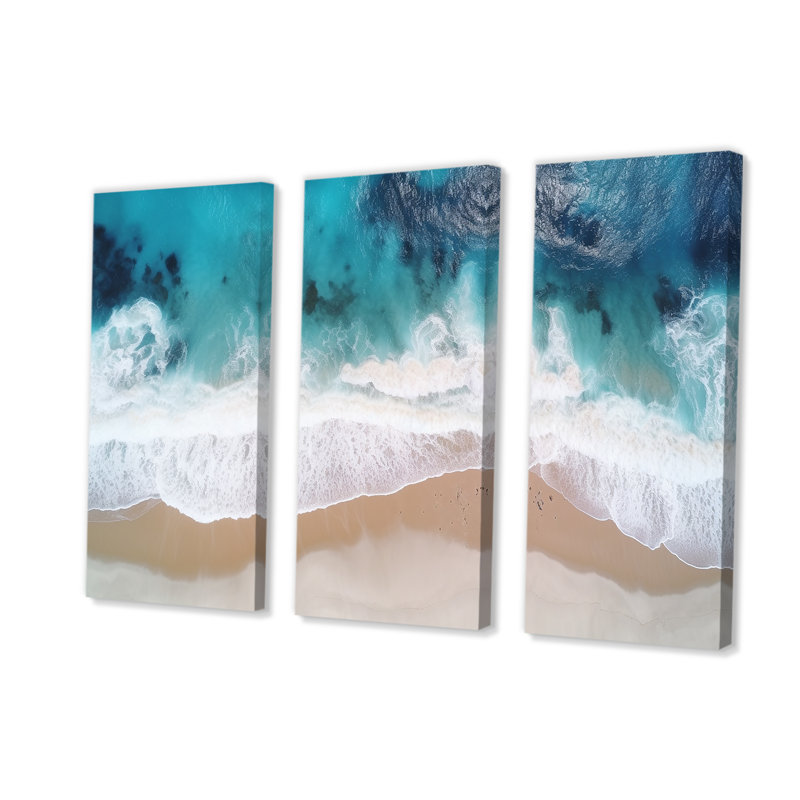 Vagues blanches et bleues vue aérienne II - plage, art mural, Toile tendue, H 32 po x l 48 po x P 1 po