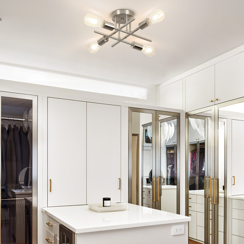 Hannah-Jayne 14.17'' Sputnik Modern Linear Flush Mount, Brushed Nickel, 4 Lights