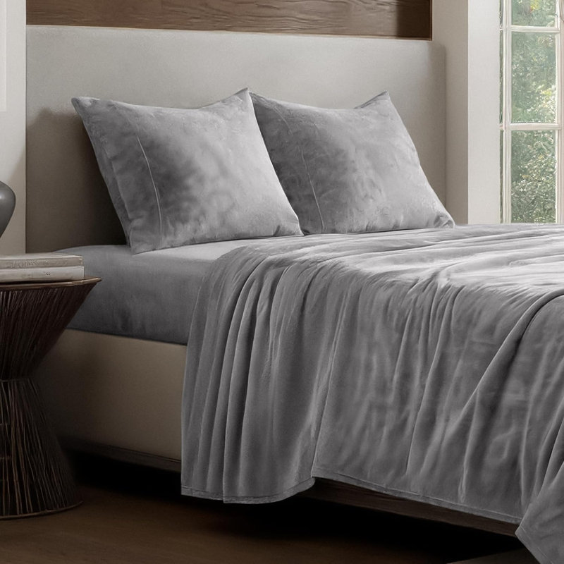 Polyester Machine Woven Sheet Set, California King, Gray