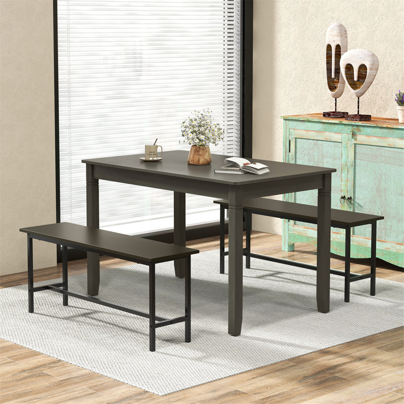 Table de salle à manger 48 "en bois pour 4 personnes avec pieds en bois d'hévéa, Grey