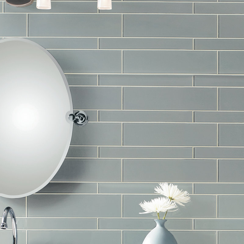 Charm School 4'' W x 16'' L Glass Subway Singular Tile, Light Gray