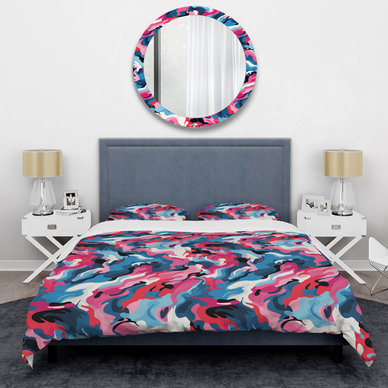 Ensemble tribal rose et bleu - Ensemble de housse de couette abstrait - Microfibre de polyester