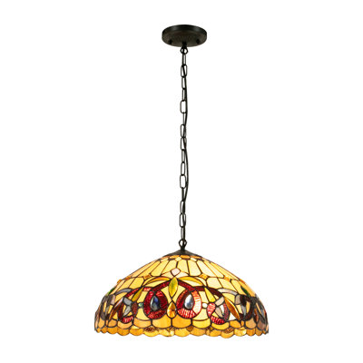 Rodgers 2 - Light Tiffany Peacock Plume Glass Pendant Light Height Adjustable