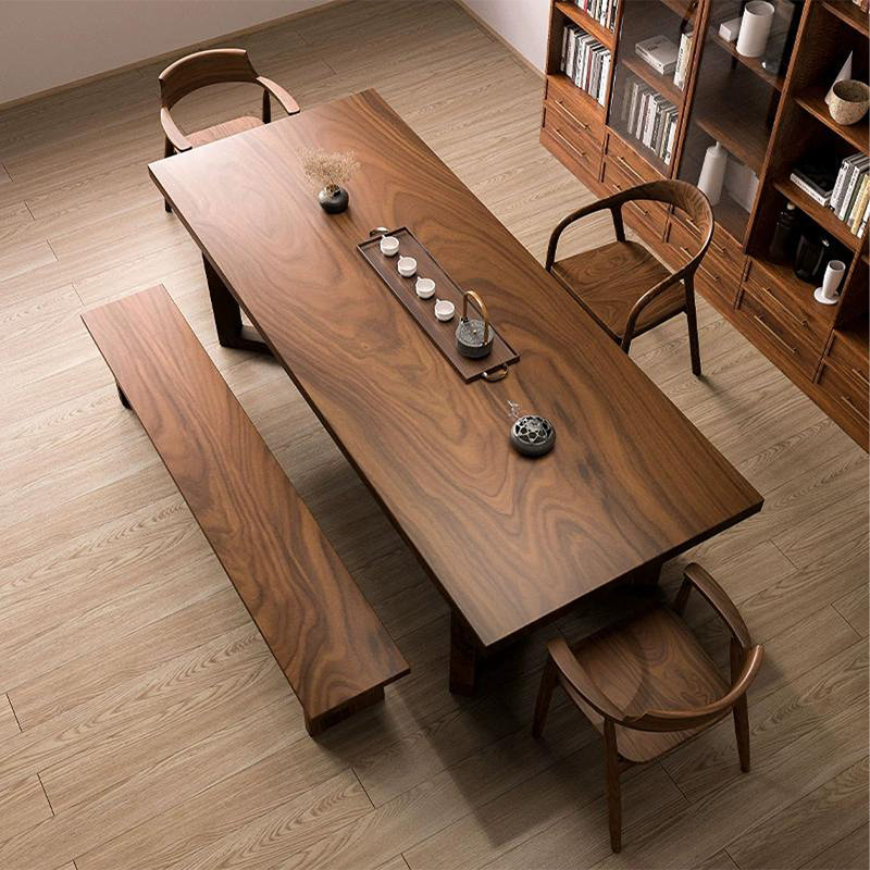 Tan Rectangular Solid Wood Butterfly Leaf  Dining Table, 29.53"H x 86.61"L x 31.5"W