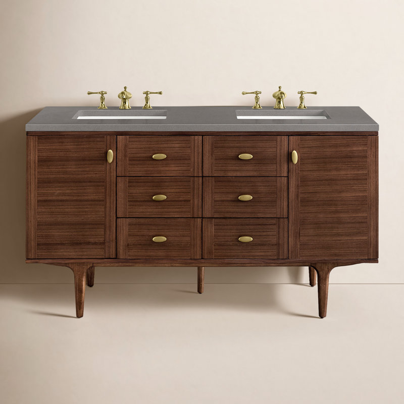 Ensemble de meuble-lavabo double 60 po Curiel, Blanc de Carrare, 8 po