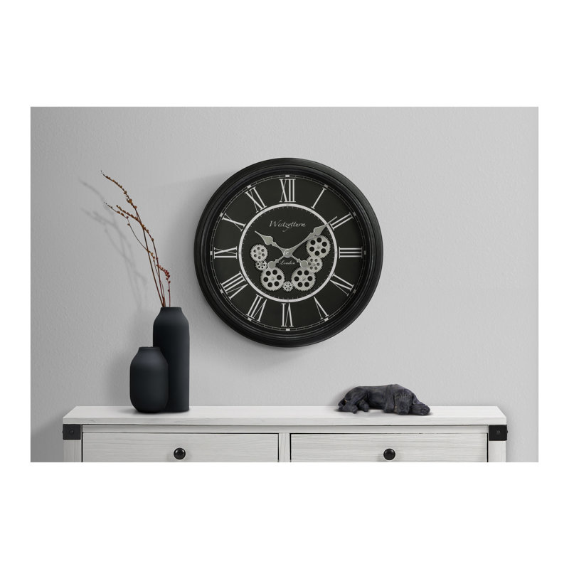 Horloges, 23 po, mécanisme d'engrenage, horloge murale, noir, transitionnel