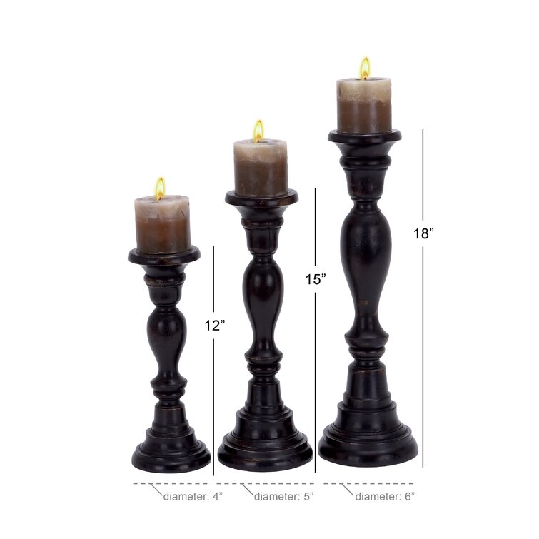 Wooden Black Candle Holder, Decorative Candle Holders for Table