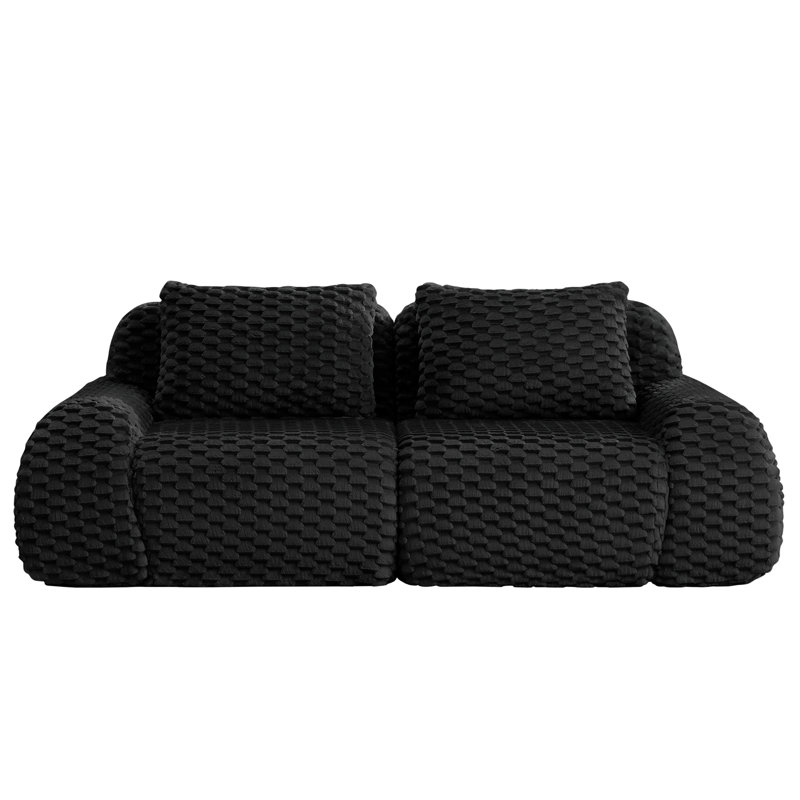 82" Modern Modular Sectional Sofa,no Assembly 2-seater Compression Loveseat With Deep Seat,curved Armrest & Pillows,flannelette Camel Couches For Living Room (black, 2-seater)