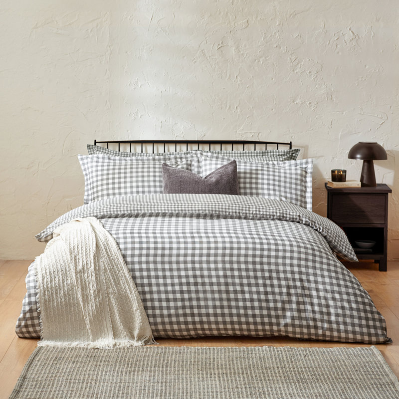 Barton Gingham Check Duvet Cover Set, Super King Duvet Cover + 2 Standard Pillowcases, Grey/White