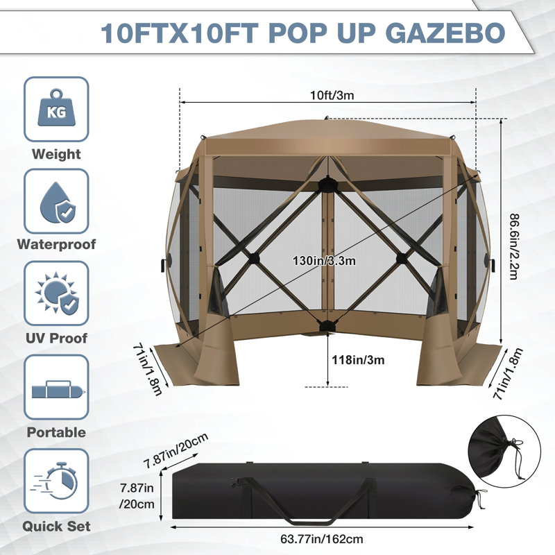 10FTx10FT Screen Room with Mosquito Netting, Khaki