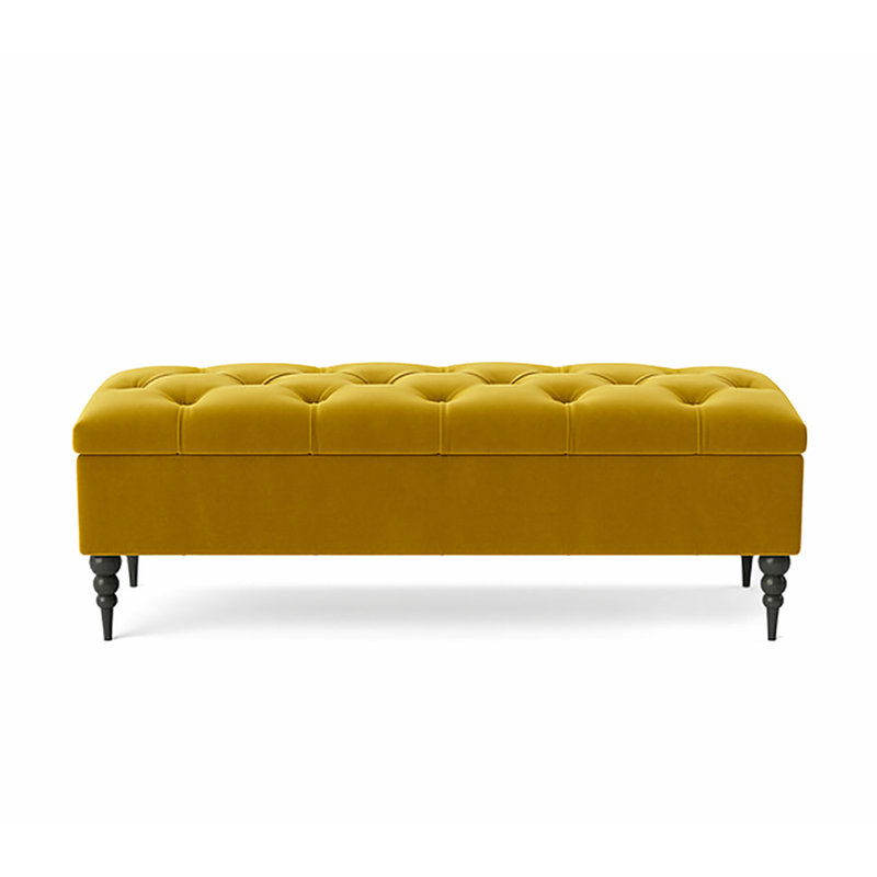 Safar Wide Tufted Rectangle Ottoman Storage Bench – Upholstery Plush Velvet Shoe Bench with Black Turned Wooden Legs
