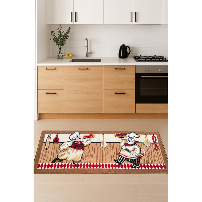 Tapis de couloir de cuisine beige lavable avec envers antidérapant 20 po x 55 po