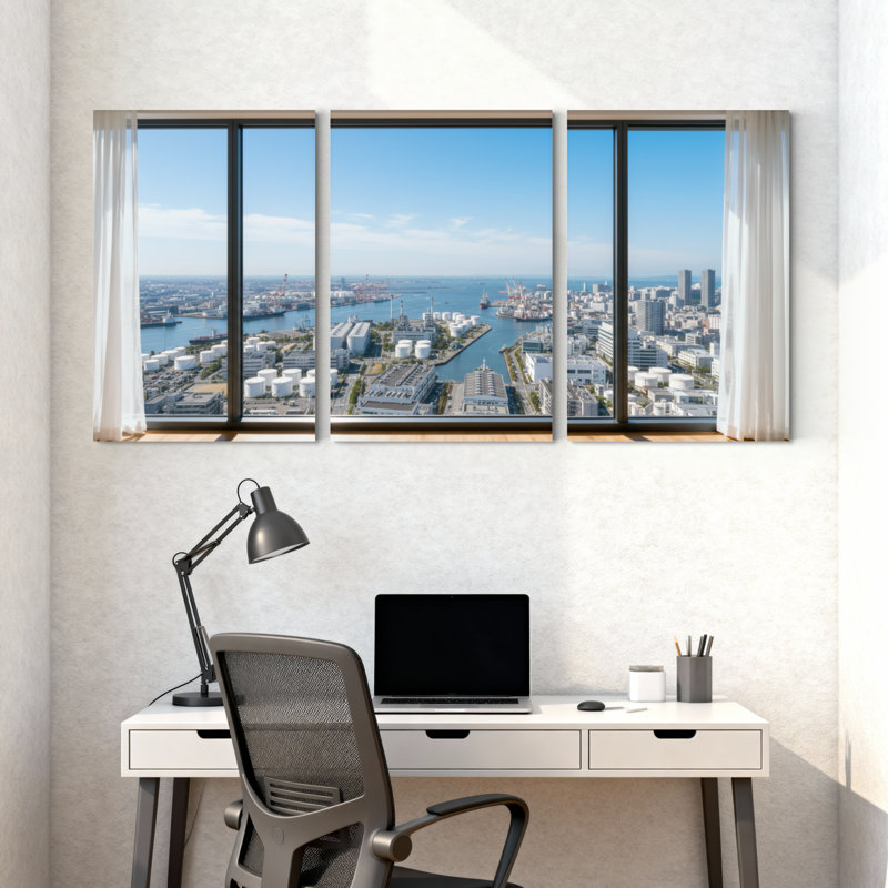 Scénario et paysages urbains, vue sur la ville, ensemble de 3 impressions sur toile, H 18 po x l 36 po