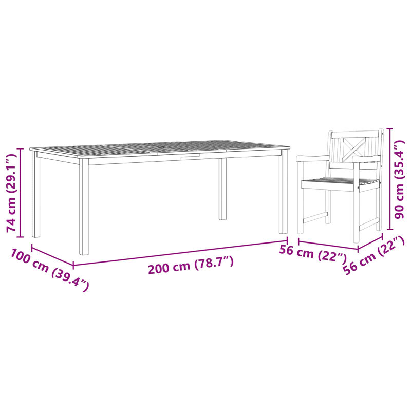 8 - Person Acacia Wood Patio Dining Set with Rectangular Table