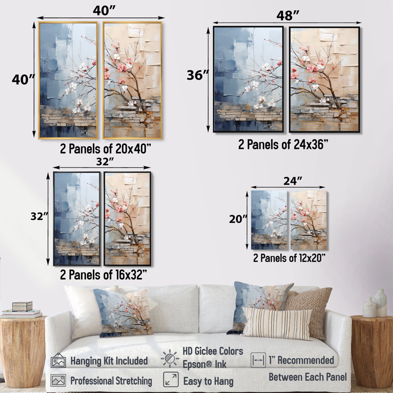 Ellerbe - Art mural traditionnel sur toile 2 panneaux, H 32 po x l 32 po, Toile tendue, Ne s’applique pas