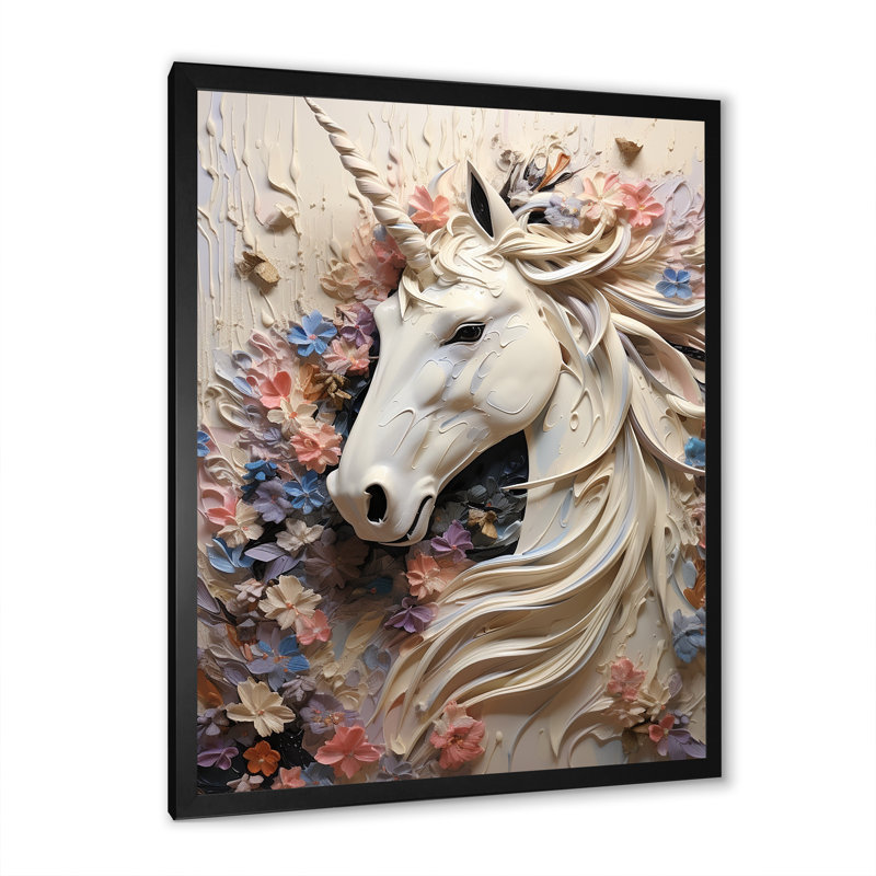 Impression sur toile Luscious Unicorn Fantasy Flower, H 32 po x l 16 po x P 1 po, Cadre simple noir