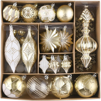  Ensemble d'ornements d'arbre de Noël, décorations d'arbre de Noël blanc incassable en or 80 carats, boules suspendues de luxe pour arbres de Noël, décoration de fête de mariage