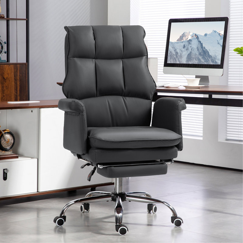 Fauteuil de direction, siège de bureau ergonomique en similicuir avec repose-pieds, fauteuil inclinable et pivotant, Noir
