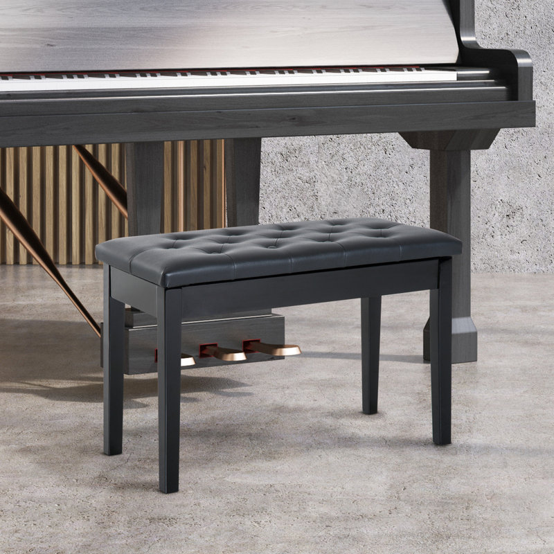 Black Faux Leather Padded Piano Bench With Wooden Frame - Ideal For Duets Duet Seat