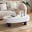 Table basse ovale avec plateau en faux marbre, table basse moderne avec tiroir caché et espace de rangement, table basse