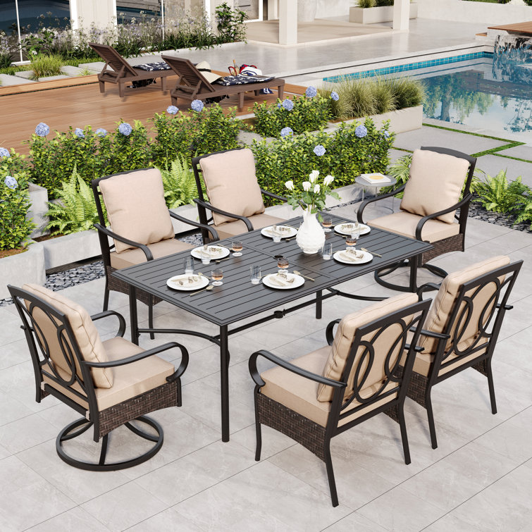Sutiya 6 - Person Rectangular Outdoor Dining Set with 2 Swivel Chairs & Cushions