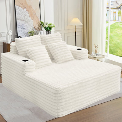 Fauteuil lounge surdimensionné Cloud, canapé méridienne en fausse fourrure, fauteuil lounge moelleux sans dossier avec porte-gobelets, fauteuil d'appoint confortable pour salon, chambre, coin lecture, appartement, emballé sous compression, aucun assemblage requis