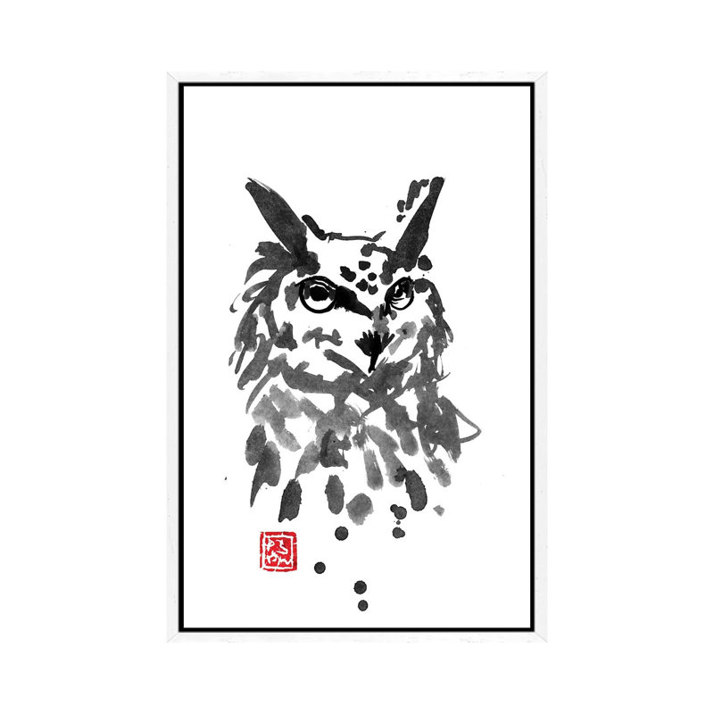 Owl by Péchane - Print on Canvas, 101.6 cm H x 66.04 cm W, White Framed
