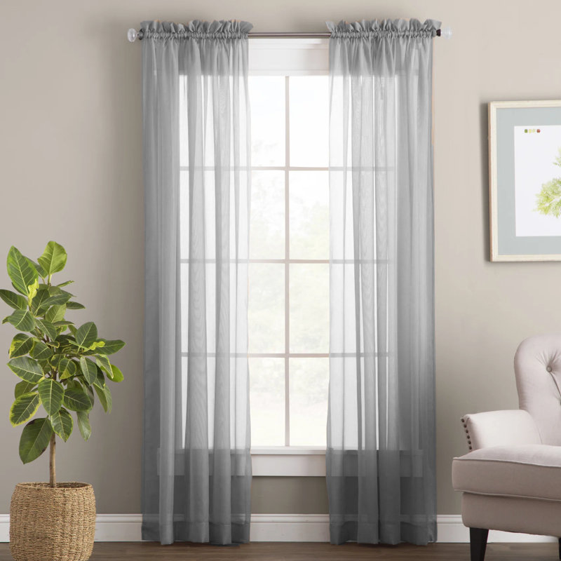 Sheer Curtain Pair, Gray, 84" L x 59" W