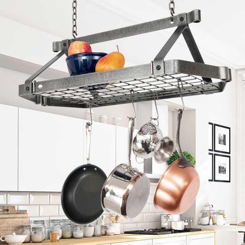 Premier Handcrafted Hanging Pot Rack, Hammered Steel