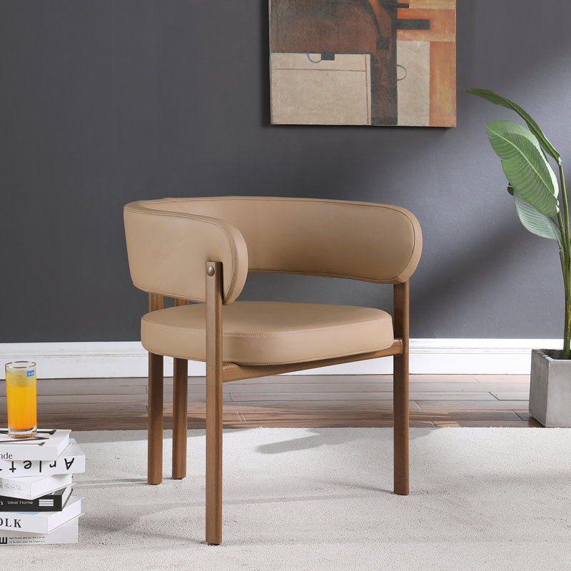Fauteuil Gideon, Noyer, Cuir brun clair végétalien