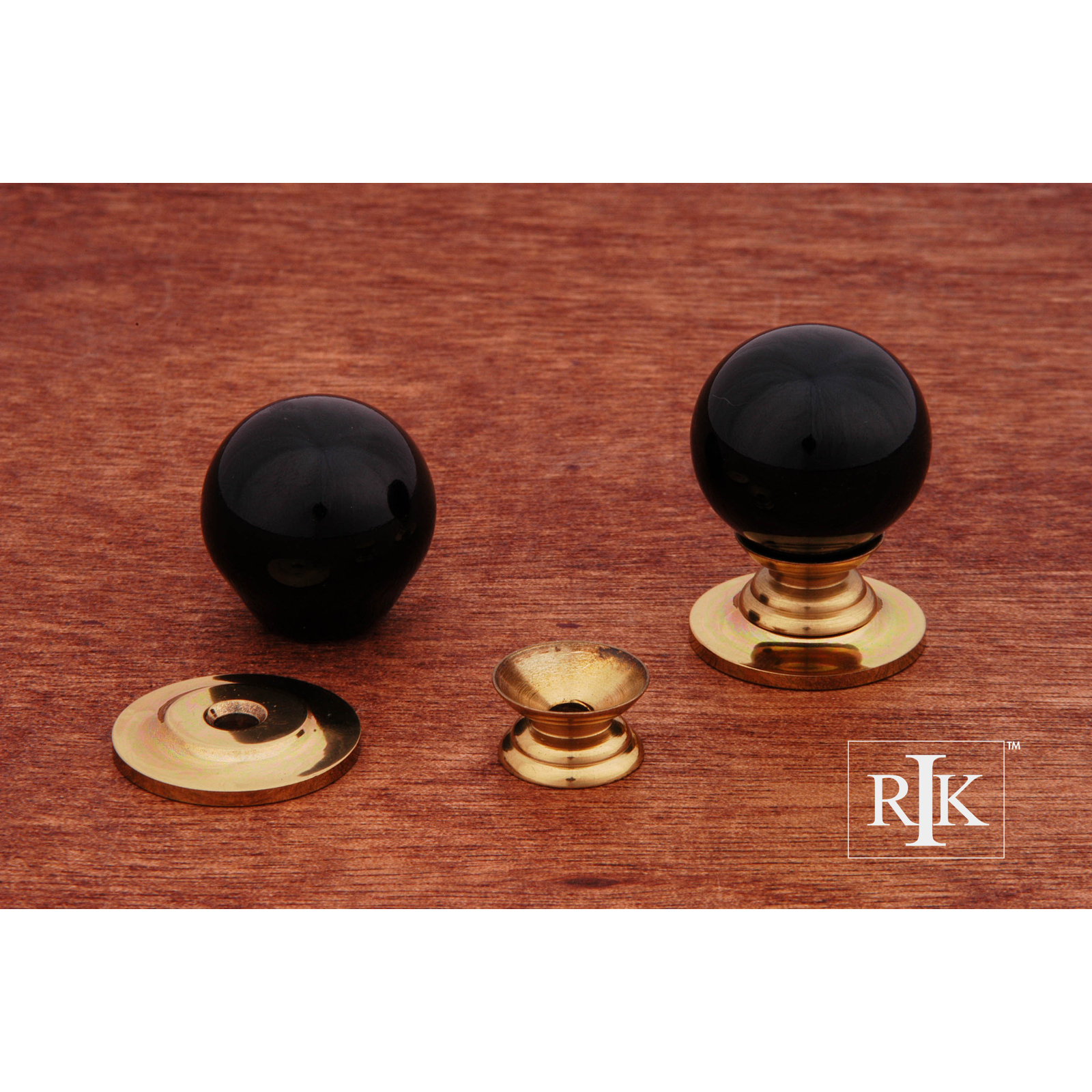 CK Series Globe Porcelain Cabinet Knob, Black/Polished Brass, 1"