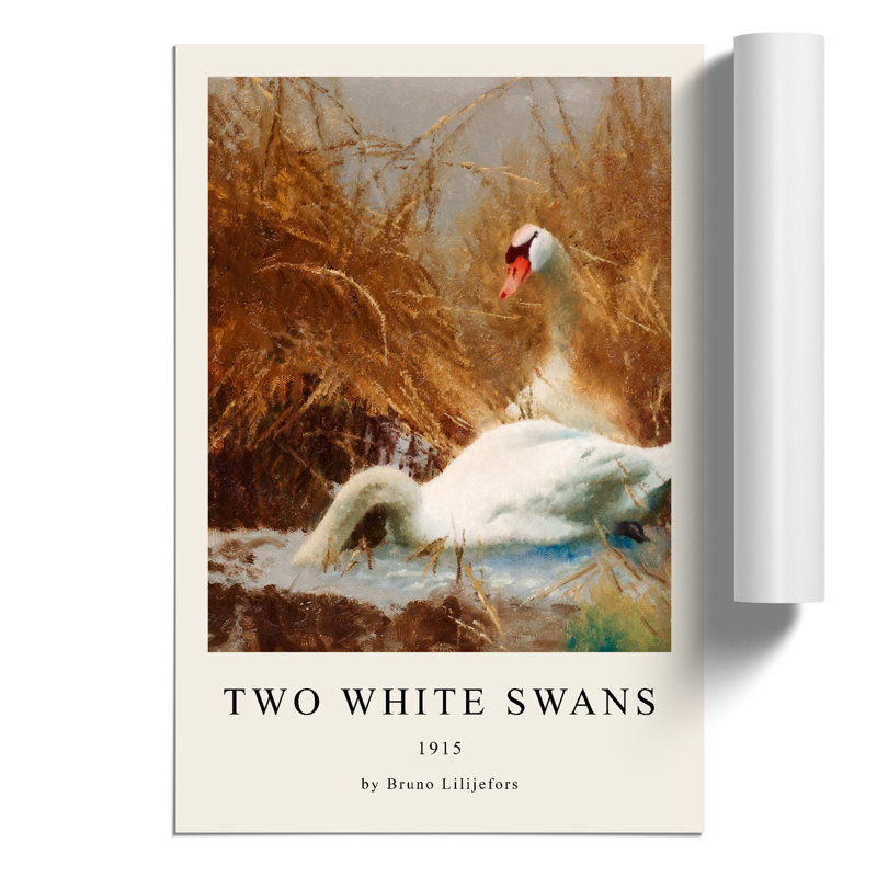 Two White Swans Print by Bruno Liljefors - Frameless Print, 42cm H x 30cm W x 0.1cm D