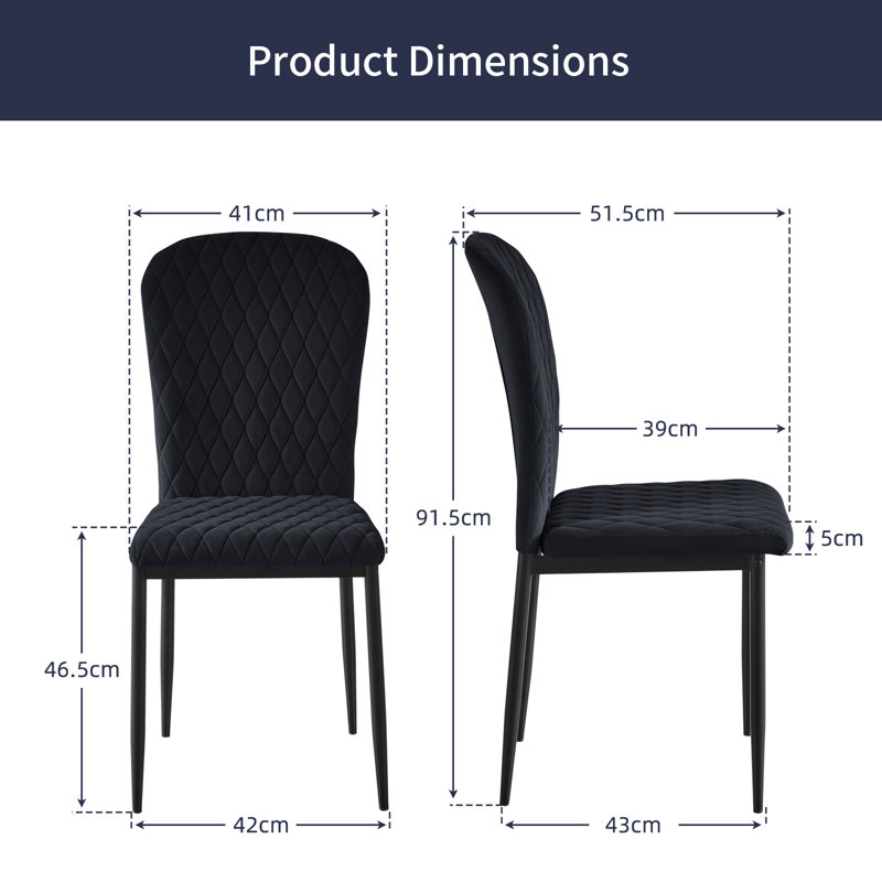Modern Velvet/Suede Armless Dining Chair High Back with Diamond Tufting , Velvet Black