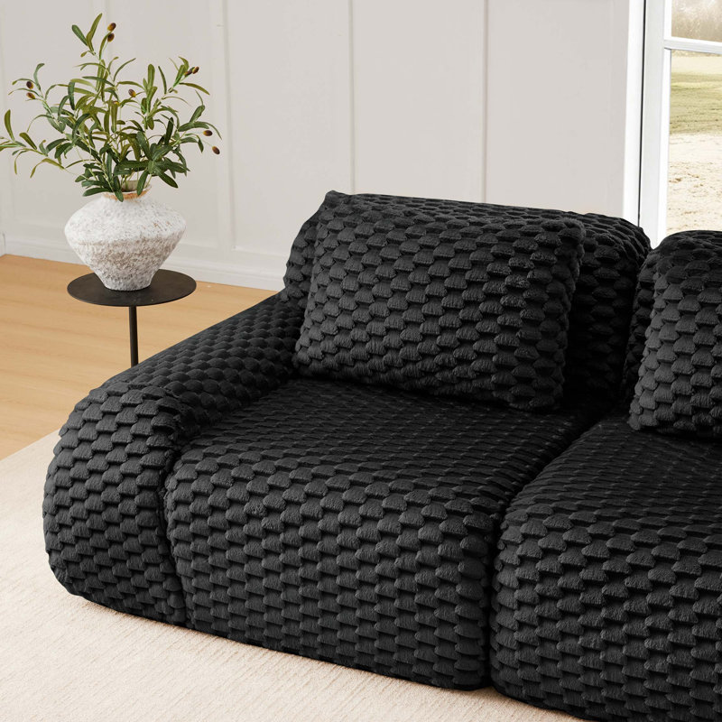 146" Modern L-Shaped Modular Sectional Sofa for Living Room,Flannelette Fabric,Oversized 4-Seater Couch,Deep Seat,Boneless sofa,Movable Ottoman,Buckle connection,Anti-slip Design,No Assembly