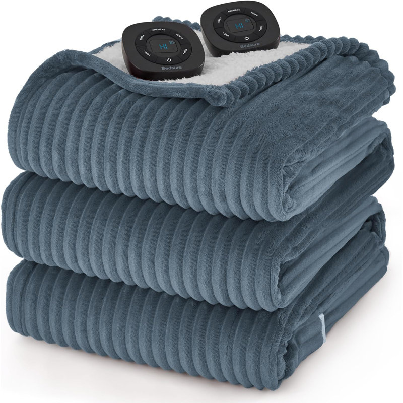 Couverture électrique, flanelle à nervures douces, chauffage avec 4 réglages de temps, 6 niveaux de chaleur, arrêt automatique avec minuterie de 3 heures, GentleSoft ™