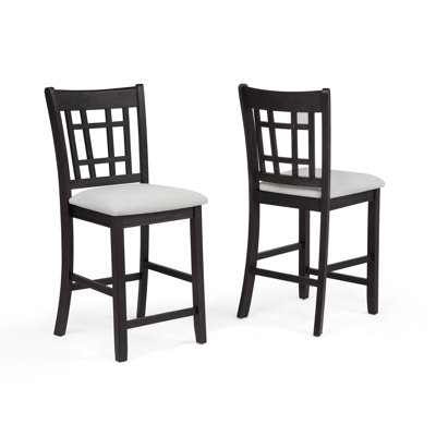 2Pc Counter Height Upholstered Pub Chairs Dining Room Wooden  Wood Furniture Charcoal Black